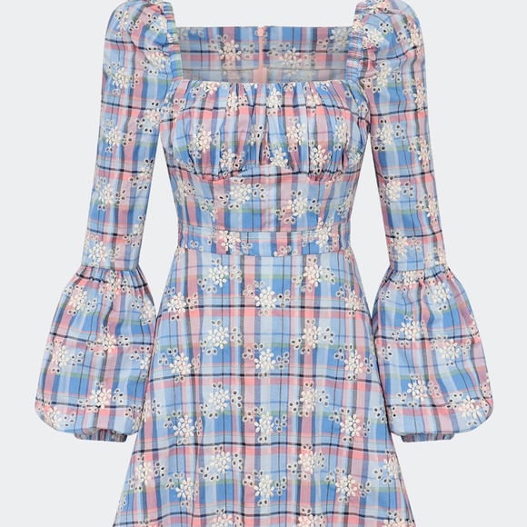 AUTUMN ADEIGBO Catira Check Eyelet Puff-Sleeve Mini Dress - Picture 1 of 3
